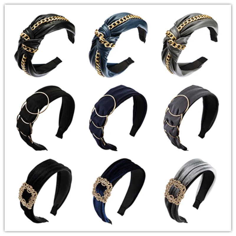 

2020 New Headbands for Women Fashion Metal Geometric Figure Chain Single Knot Hip Hop Headband Hair Accessories