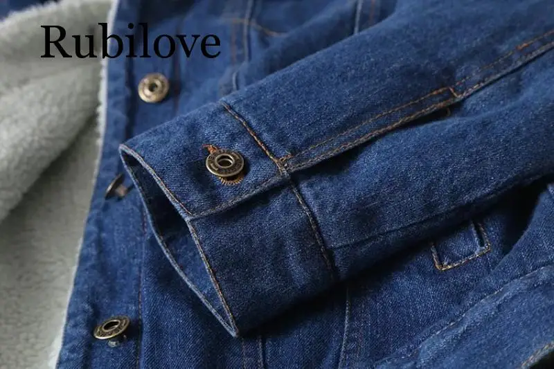 Rubilove теплая зимняя джинсовая куртка для женщин Новая мода Осень Зима шерстяные джинсы с подкладкой пальто женские куртки-бомберы