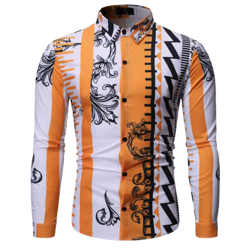 Золотая черная рубашка мужская новая приталенная с длинным рукавом Camisa Masculina Золотая черная сорочка мужская, для общественных мест Мужская Клубная рубашка для выпускного вечера