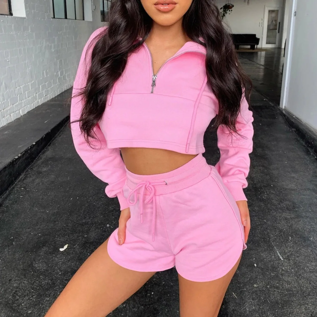 Fashion Women High Waist Shorts Two-piece Suit Summer Bf Wind Casual Sports Shorts Suit Emotional