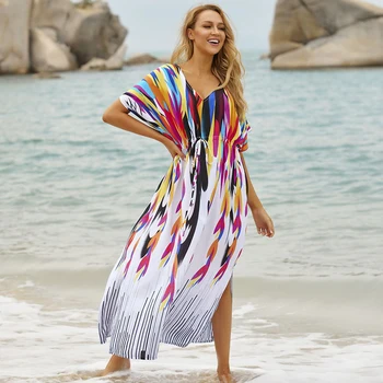 

Cotton Plus size Beach Cover up Kaftan Beach 2020 Robe de Plage Kimono Bikini cover up Sarong Tunic For Beach Vestidos playa