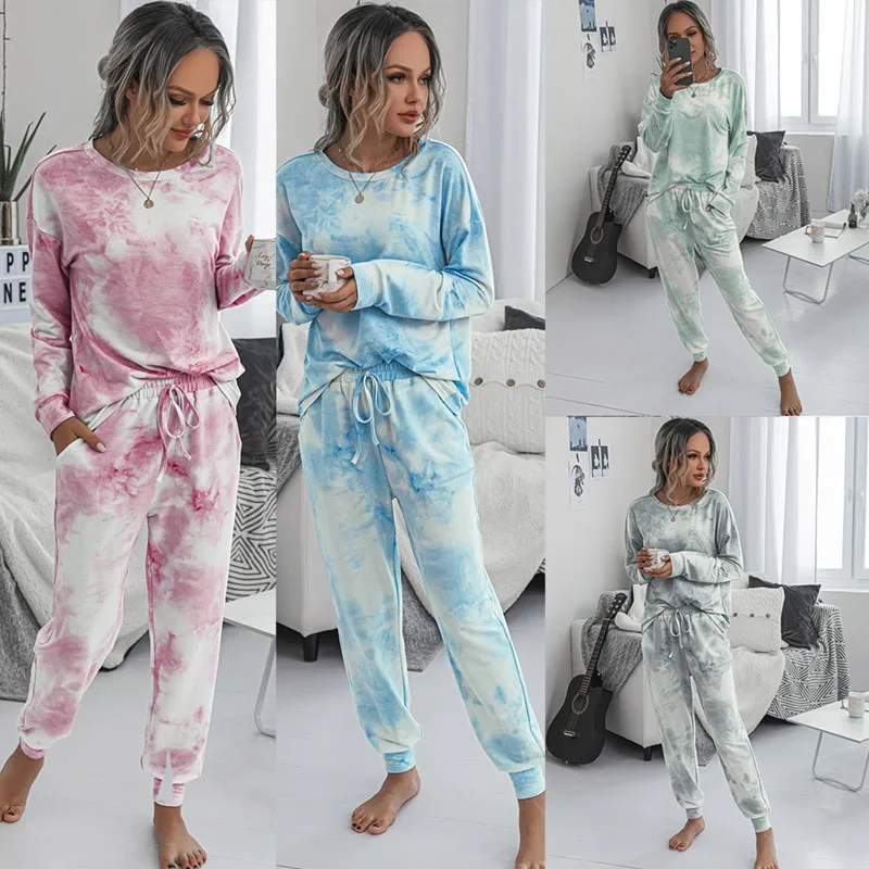 Loungewear women child kids pajama set home wear tie-dye print sleepwear  fashion spring summer long sleeve pyjamas women Casual