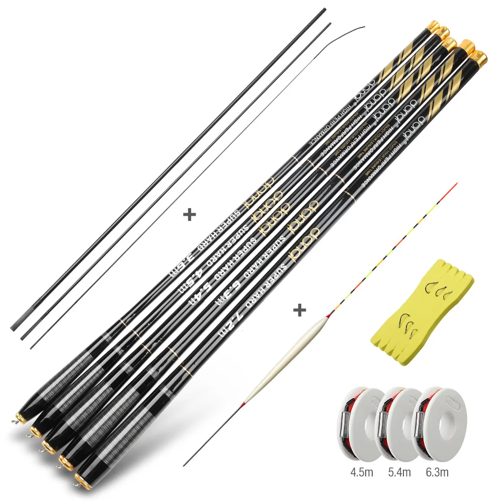

DONQL Telescopic Fishing Rod 3.6m-7.2m Carbon Fiber Ultra light Travel Fish Rod Multifunction Stream Carp Fishing Hand Pole