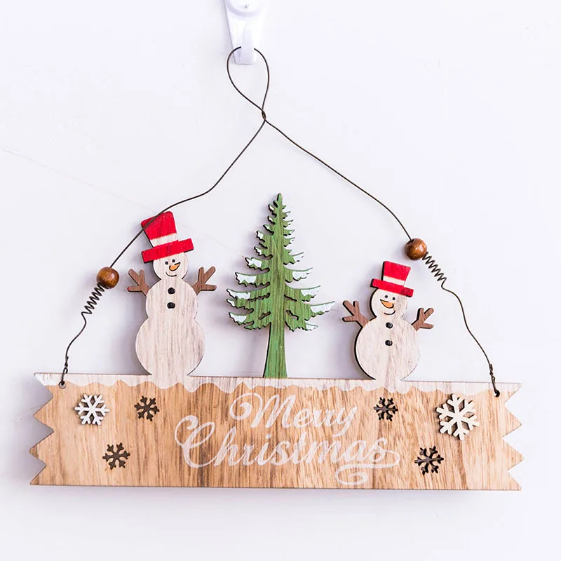 Новогоднее украшение снеговик Тарелка деревянная полая Дверь Висячие деревянные подвесные рождественские Новогодние украшения Navidad - Цвет: B
