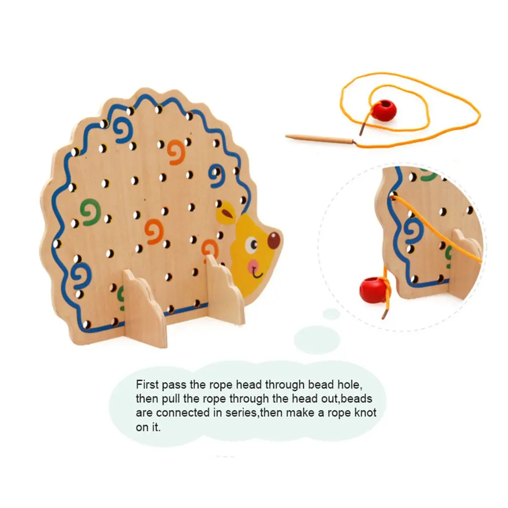 Деревянные фрукты и овощи шнуровка и нанизывание бусины игрушки с ежиком доска для свыше 3 лет детей