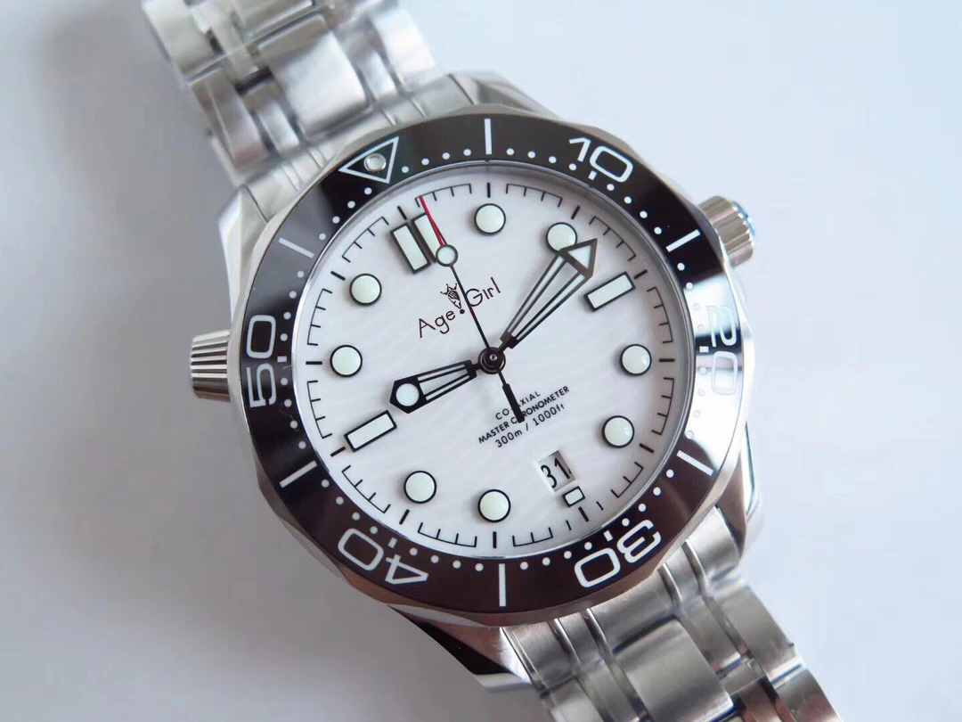 

Luxury Brand New Men Automatic Mechanical Watch Silver Rubber Canvas James Bond 007 Ceramic Crystal Sapphire Black White AAA+