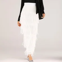 Белая длинная юбка с кисточками, женская повседневная юбка с бахромой, высокая талия, прямая Длинная юбка, мусульманская одежда, мусульманские макси юбки, Jupe Longue