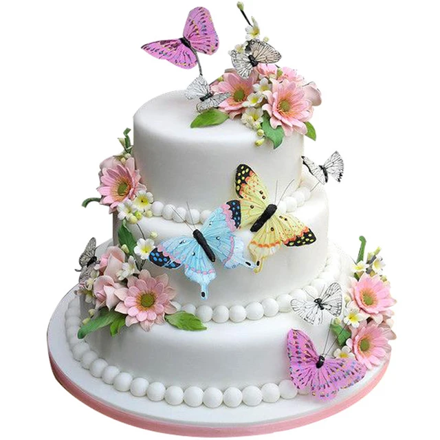 20pcs/set Mixed Butterfly Flower Edible Glutinous Wafer Rice Paper Cake Stand Cupcake Toppers Birthday Wedding Cake Decoration