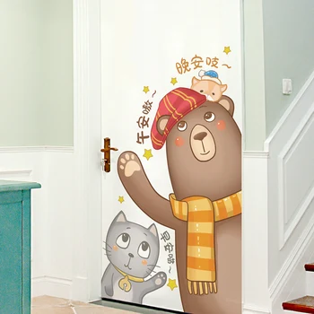 

[shijuekongjian] Cat Bear Wall Stickers DIY Cartoon Animal Wall Decals fo Kids Room Baby Bedroom Wardrobe Door Home Decoration