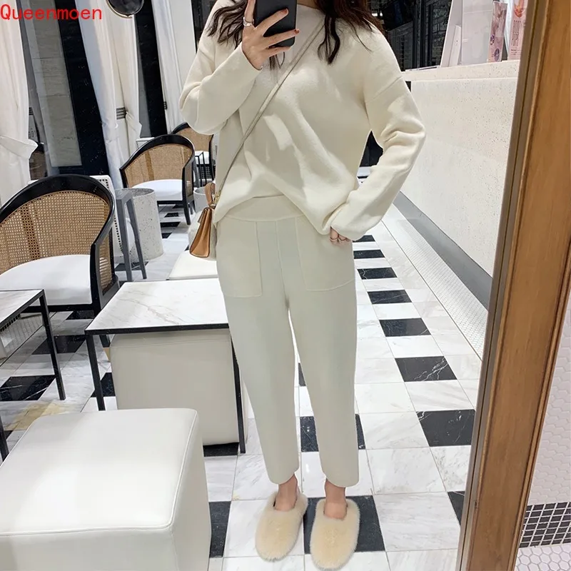 

2020New Women Sweater Two Piece knitted Sets Slim Tracksuit Spring Autumn Fashion Sweatshirts Sporting Suit Female