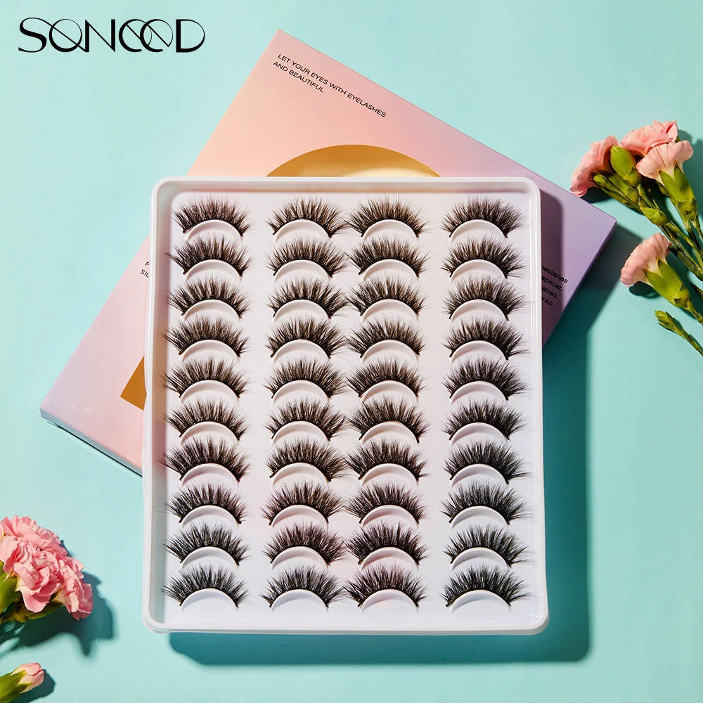 Soneed 20 Pairs/Box 3D Mink Lashes Natural False Eyelashes Dramatic Long Wispies Soft Lash Extension Makeup Volume Beauty Kit | Красота и