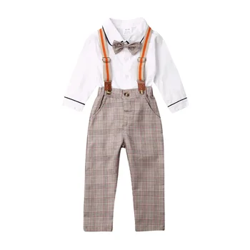 

2-8T 2PCS Winter Autumn Toddler Kid Boy Gentlemen Clothes Suit Outfits Set Long Sleeve Bow Knot Tie Shirt + Bib Trousers Pant