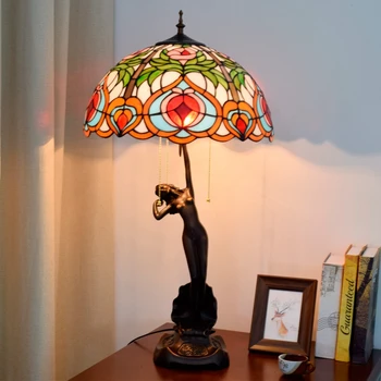 

16 inch peach led table lamp Tiffany's stained glass villa living room bedroom bar porch Goddess of girl decorative desk lamps