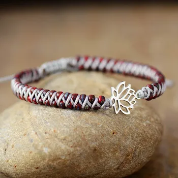 Exquisite Lotus Charm Wrap Bracelets String Braided Macrame Bracelets Spiritual Friendship Bracelet Femme Women Jewelry