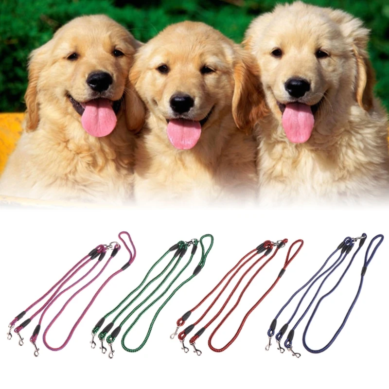 Тройной поводок для собак с нейлоновой мягкой ручкой для прогулок 3 собак снаружи