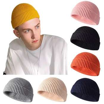 

Men Winter Knitted Hat Beanie Skullcap Cold Warm Sailor Cap Cuff Brimless Retro Soft Hip Hop Caps