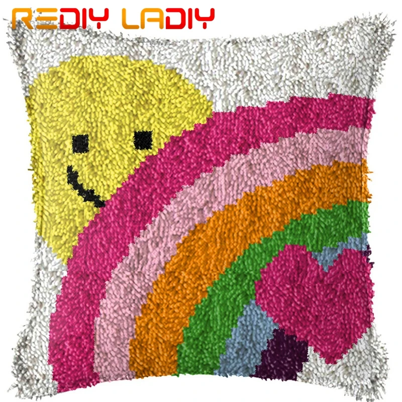 Latch Hook Cushion Kits Sunshine Rainbow Pre Printed Canvas Acrylic