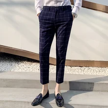 Летние клетчатые брюки мужские s повседневные мужские s Брюки Офисные клетчатые брюки мужские брюки Приталенные брюки Hombre Vestir