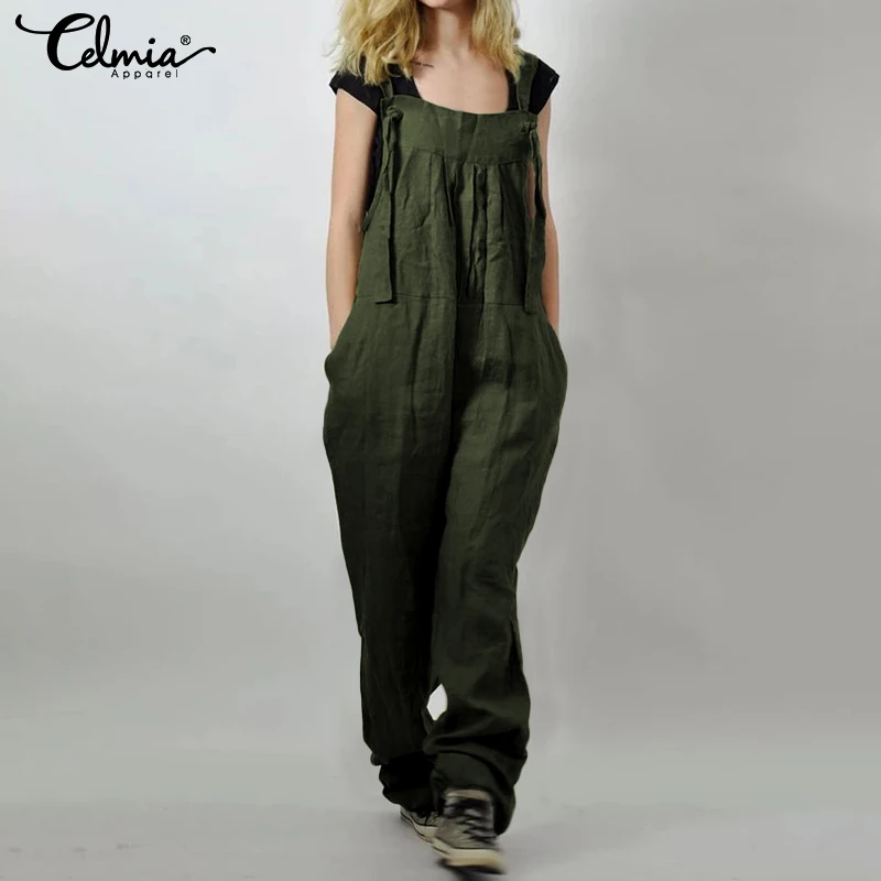 Celmia Women Jumpsuits Vintage Linen Overalls Female Harem Pants Casual Loose Pockets Strappy Playsuits Plus Size Long Pantalon Celmia Women Jumpsuits Vintage Linen Overalls Female Harem Pants Casual Loose Pockets Strappy Playsuits Plus Size Long Pantalon
