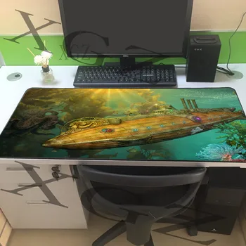 

XGZ Large Mouse Pad Black Lock Side Fantasy Ship Sea Bottom Computer Keyboard Table Mat Rubber Non-slip Custom Carpet XXL