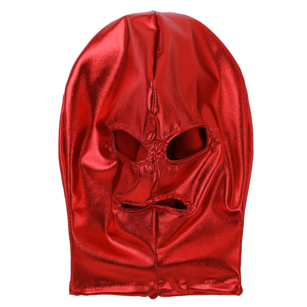 Унисекс для мужчин и женщин Косплей латексная маска для лица блестящие металлические открытые глаза и рот головные уборы Полное Лицо Маска капюшон для ролевых игр костюм