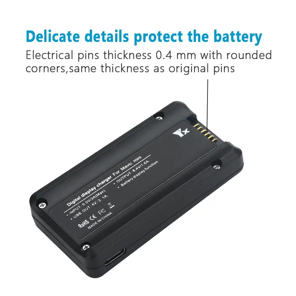 YX for DJI Mavic mini QC3.0 Fast Charger Battery USB Charging With TYPE C Cable LED charger For Mavic mini Drone Accessories