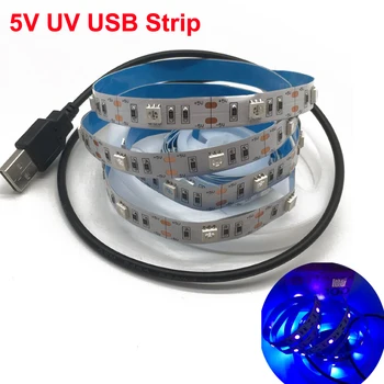 

USB DC5V 5050 UV Ultraviolet purple Strip lights 30led/m Non waterproof USB 5V blacklight UV tape lamp for DJ Fluorescence party