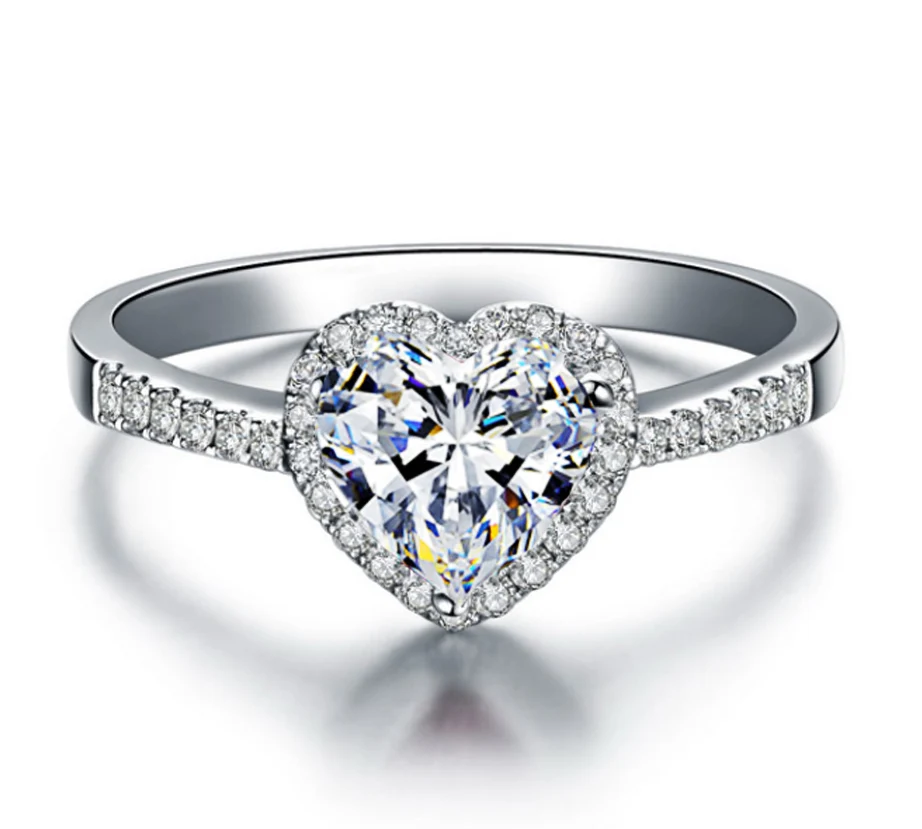Princess Cut Natural Gemstones Moissanite Zircon Silver Color Engagement Wedding Party Heart Rings silver heart ring,silver rings,silver ring,wedding rings,moissanite ring,gemstone ring