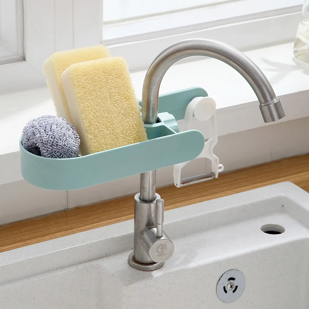 

Plastic Faucet Sink Storage Rack Home Kitchen Sink Sponge Bracket Bathroom Towel Soap Box Organizer Holder Shelf Saving Space