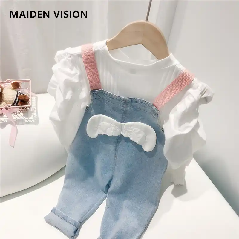 赤ちゃんの女の子の服newガールズフ2個スーツ長袖シャツトップ デニムオーバーオールジーンズ子供服幼児女の子スーツ 服セット Aliexpress
