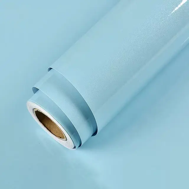 Shiny White Self-Adhesive Peel & Stick in Rolls Waterproof Wallpaper Furniture Films PVC Oil-proof Wall Stickers Kitchen Cabinet Shiny Sky Blue