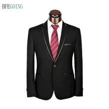 Черный обычный однобортный Жених одежда Свадебный костюм невесты брюки+ пиджак+ галстук на заказ