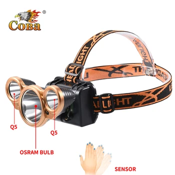 

COBA led head lamp built-in battery sensor Q5 headlight waterproof rechargeable 5 modes 2500LM super bright strobe light