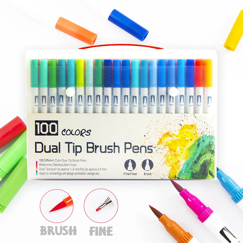 

100 color water-based ink color double-headed soft hair watercolor pen painting graffiti boxed drawing painting art student