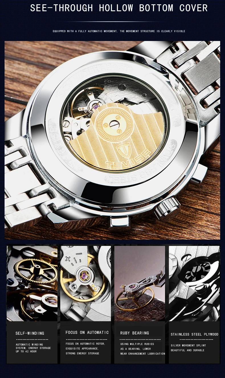TEVISE автоматические мужские часы механические часы мужские из нержавеющей стали турбийон водонепроницаемые наручные часы Relogio Masculino