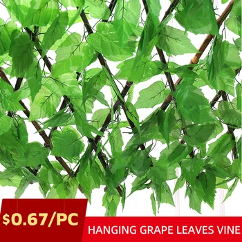 

12pcs/lot Artificial Plants Grape garland liana Greens Rattan Plastic Vines Hanging silk Greenery Leaf Garden Wedding wall Decor