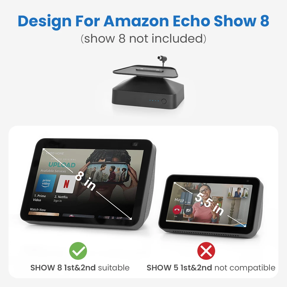 Battery Base for Echo Show 8 (1st 2nd Gen)  Alexa Display 15000mAh  Mobile Battery 9.5Hrs Play-time Docking Station Stand