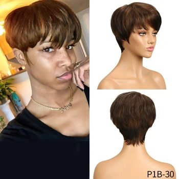 

Rebecca Short Cut Straight Hair Wig Peruvian Remy Human Hair Full Wigs For Black Women Brown Red Color Cheap Hair With Bangs Wig