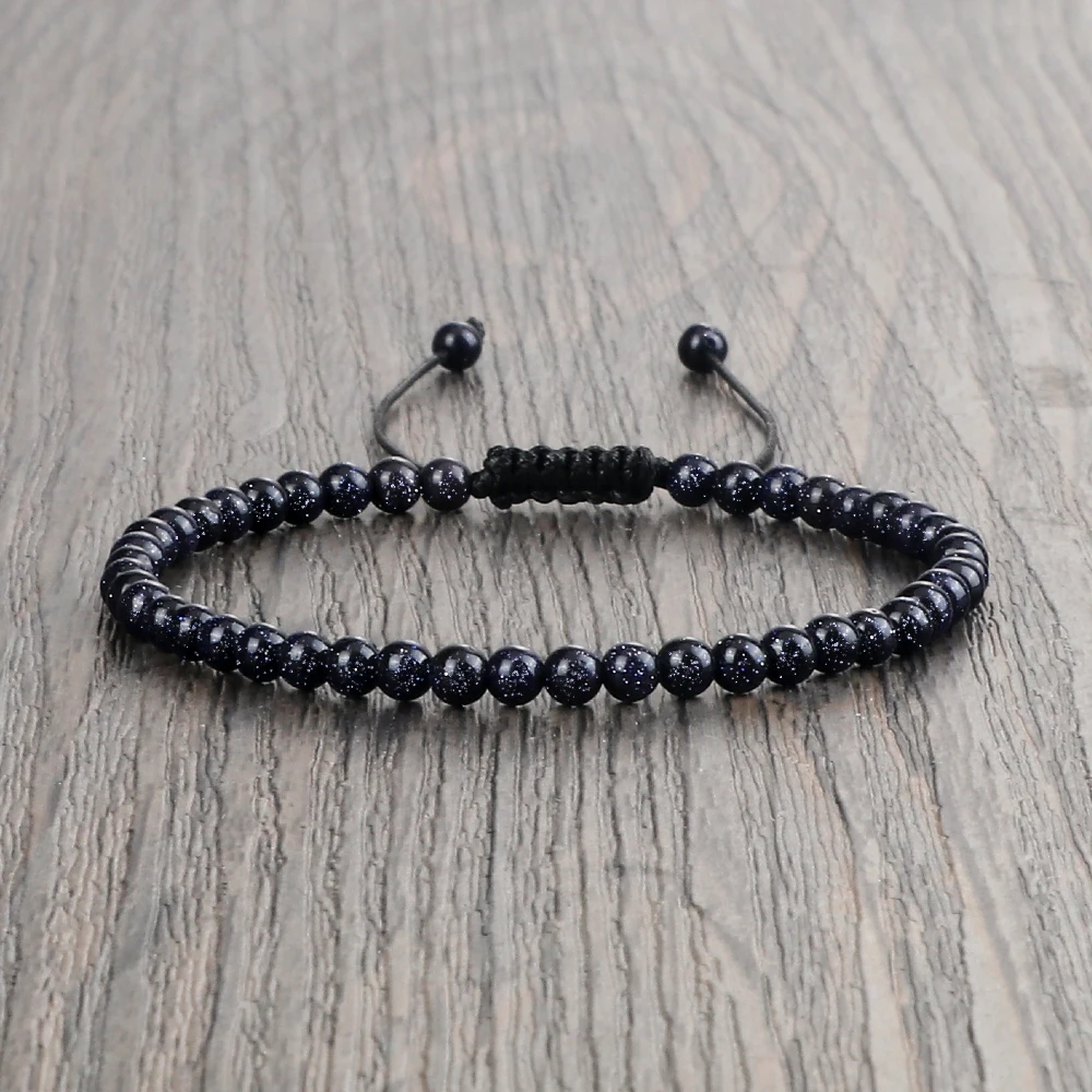 Pulsera de cuentas redondas de piedra Natural para hombres y mujeres, brazaletes de cuerda de cuero ajustables, joyería de Yoga curativa, regalo minimalista, 4MM