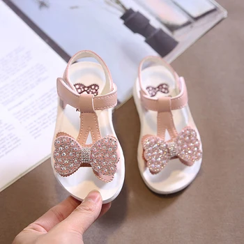 

Summer Toddler Baby Girls Pink White Sandals For Kids Children Glitter Rhinestone Bow Soft Bottom Princess Shoes Sandals New