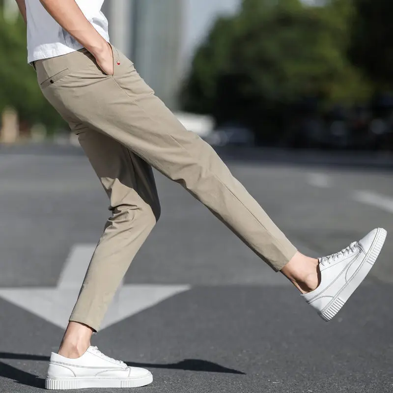 

2021 Spring Summer New Fashion Casual Pants Men Solid Colors Slim Fit Straight Ankle-length Trousers Male High-quality Pant D113