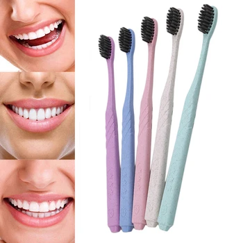 

5Pcs/Set Environmental Bamboo Charcoal Toothbrush Low Carbon Medium Soft Bristle Wood Handle Toothbrush For Oral Health Care