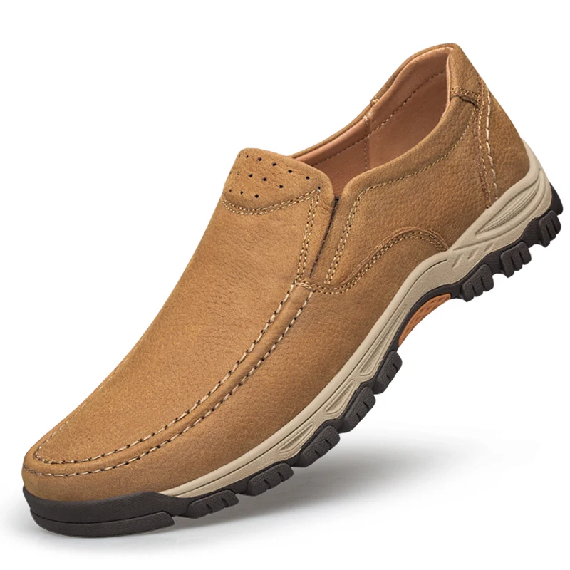 Mocasines de cuero genuino para hombre, zapatos antideslizantes hechos a mano, zapatos casuales cómodos para exteriores, para invierno y otoño
