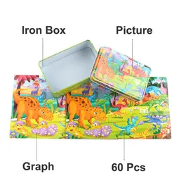 60 шт. головоломка с коробкой для хранения Развивающие игрушки для детей день рождения животные деревянные пазлы игрушки рождественские
