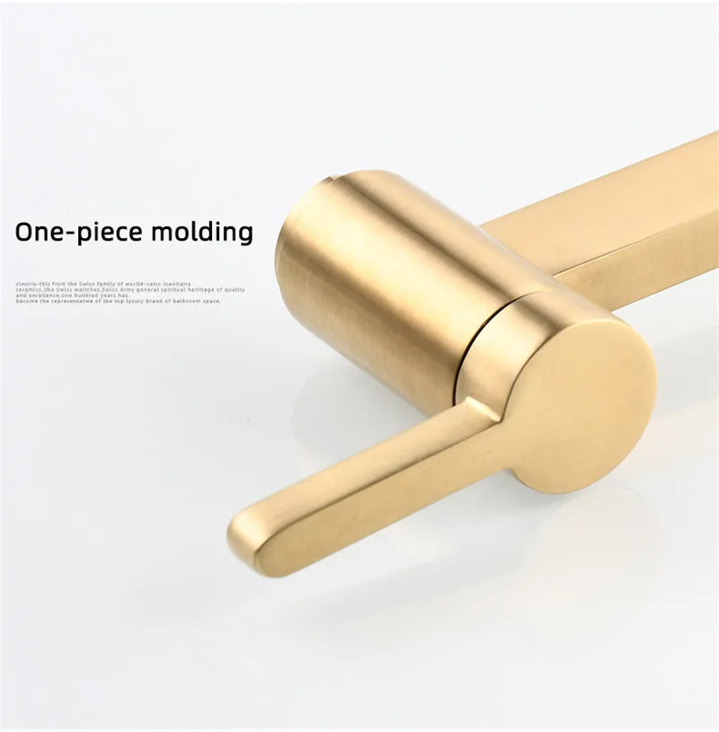 torneira de parede dobrável com torneira de pia dobrável para cozinha com único ouro escovado latão