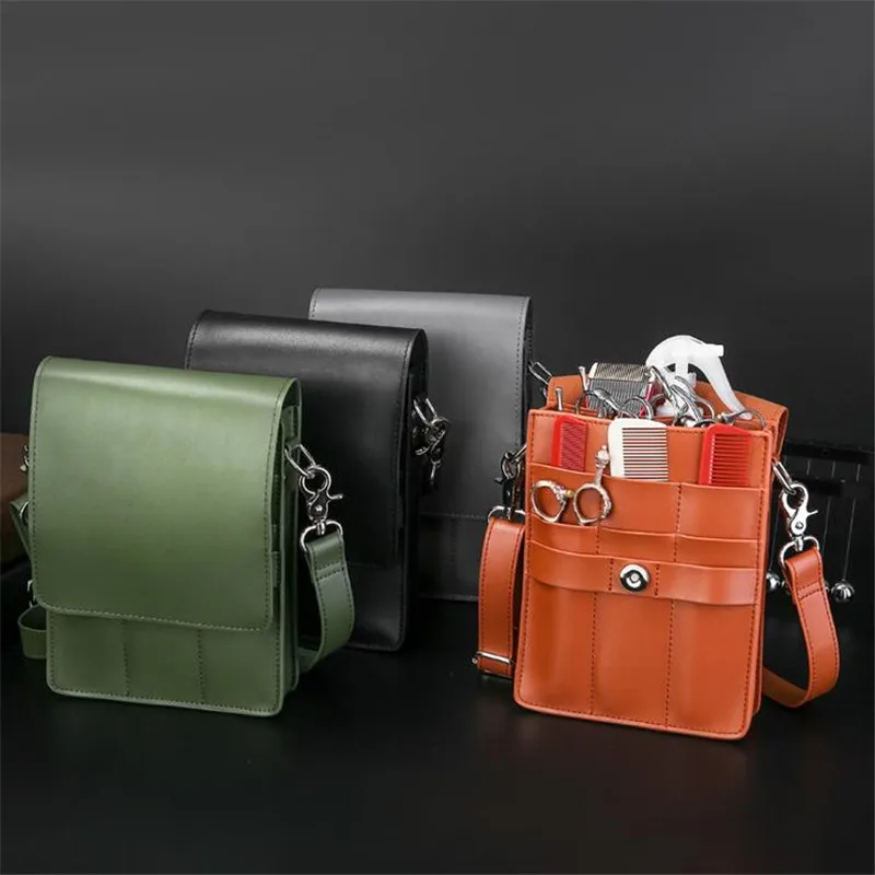 Leather Hair Scissor Bag Waist Bag Clips Hairdressing Barber Scissor Holster Pouch Holder Case With Waist Belt