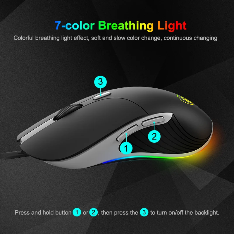 IMICE X6 Gaming Mouse - 7-Colour Breathing Light Effect - Soft Continuous Colour Change with Button Controls