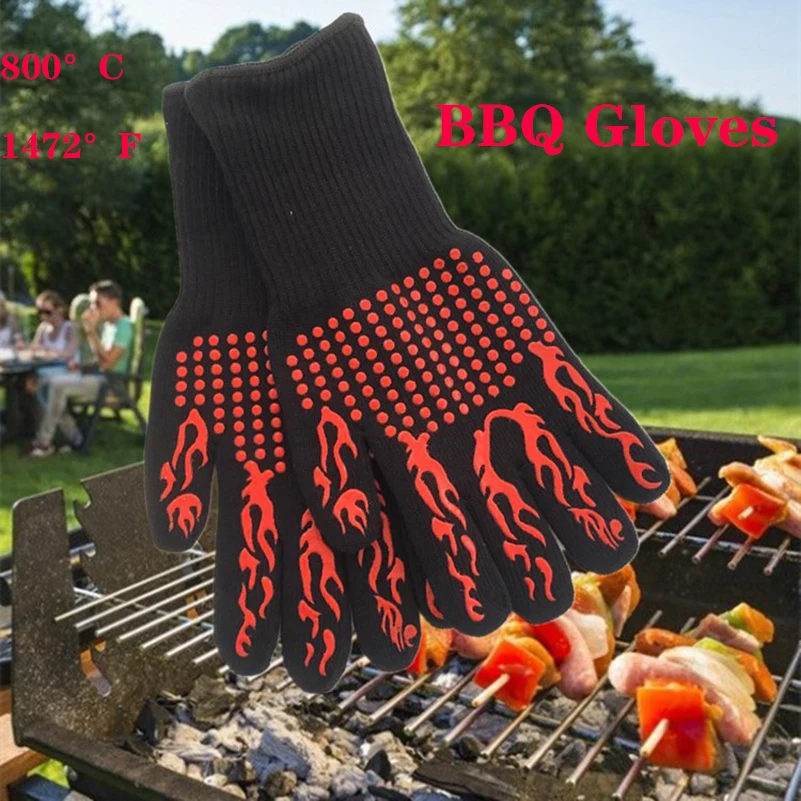Guantes de barbacoa resistentes a altas temperaturas, 500, 800 grados, aislamiento térmico, guantes para microondas