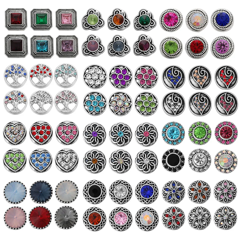 

10pcs/lot New Mixed 12mm Snap Button Jewelry Rhinestone Crystal Flower Snap Button Fit DIY 12mm Snap Buttons Pendant Necklaces