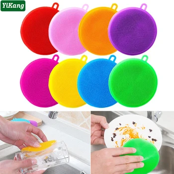 

1pcs Silicone Dishwashing Brush Home Kitchen Cleaning Scouring Pad Nonstick Double-Sided Mat Dishes Fruit Vegetable Washing Tool
